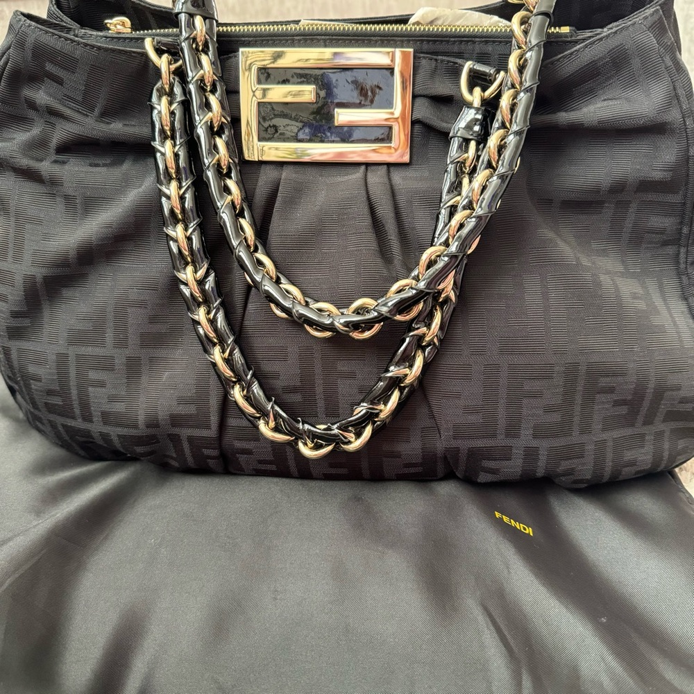 Fendi Black Zucca Canvas Large Mia Tote